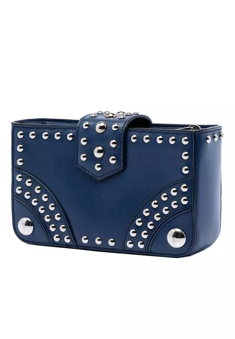 Pre-Loved Prada City Calfskin Studded Elektra Turn Lock Clutch