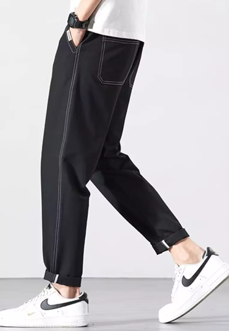 彈性腰圍修身長褲