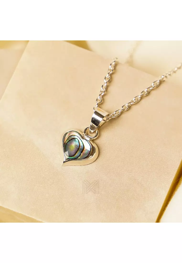 Millennia 2000 Abalone Shell Heart Silver Pendant with 925 Sterling Silver