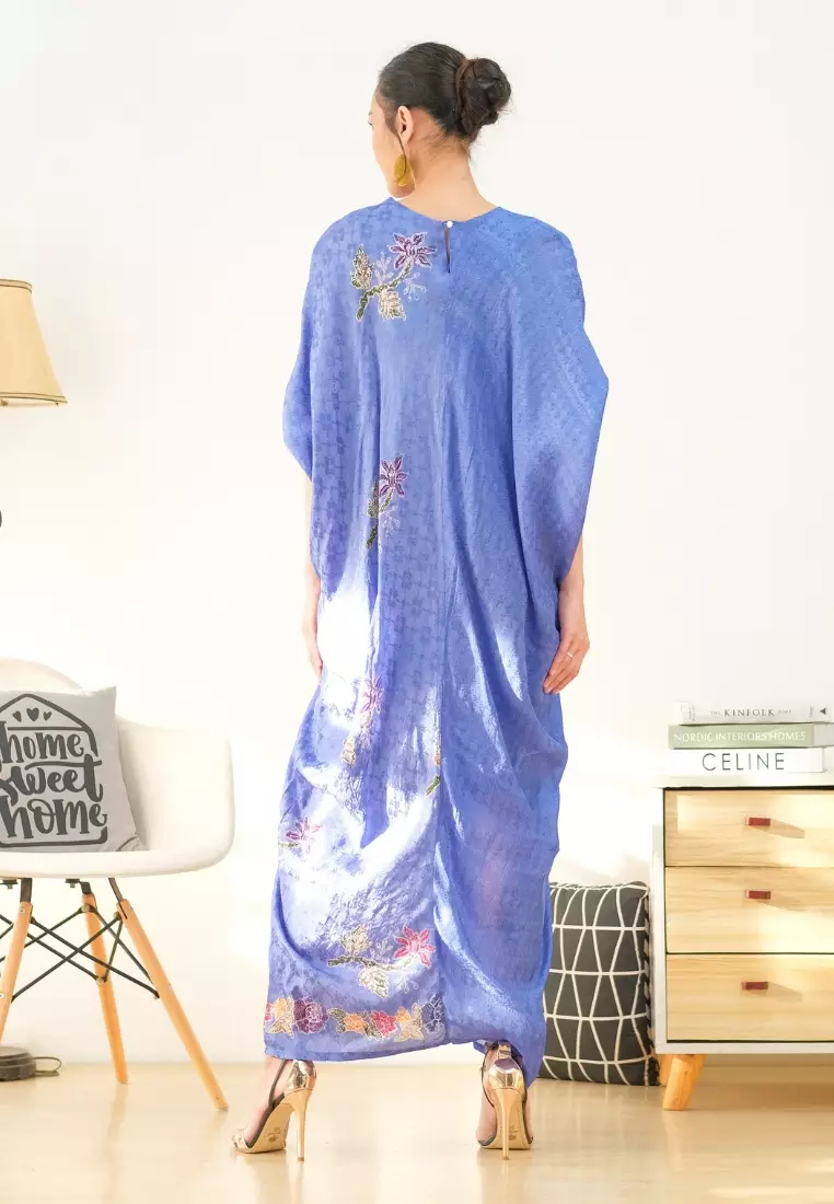 RINJANIE BATIK - Kaftan Batik Wanita - Kaftan Syariah - Biru - OOTD Lebaran - Batik Encim Peranakan Premium