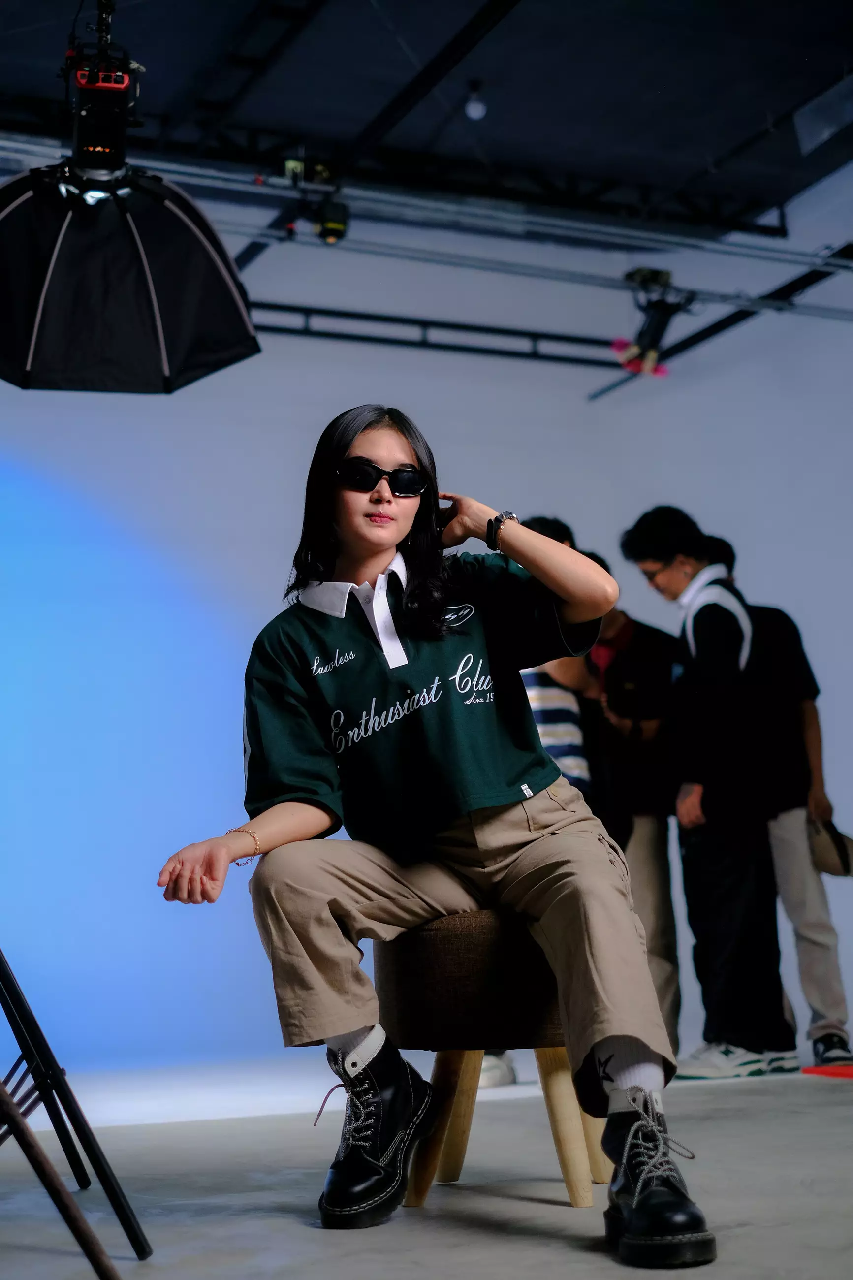 OOTDSUPPLY Oversize Polo Crop Shirt Enthusiast Club Dark Army l Polo Crop Pria dan Wanita OVZ-CPS005