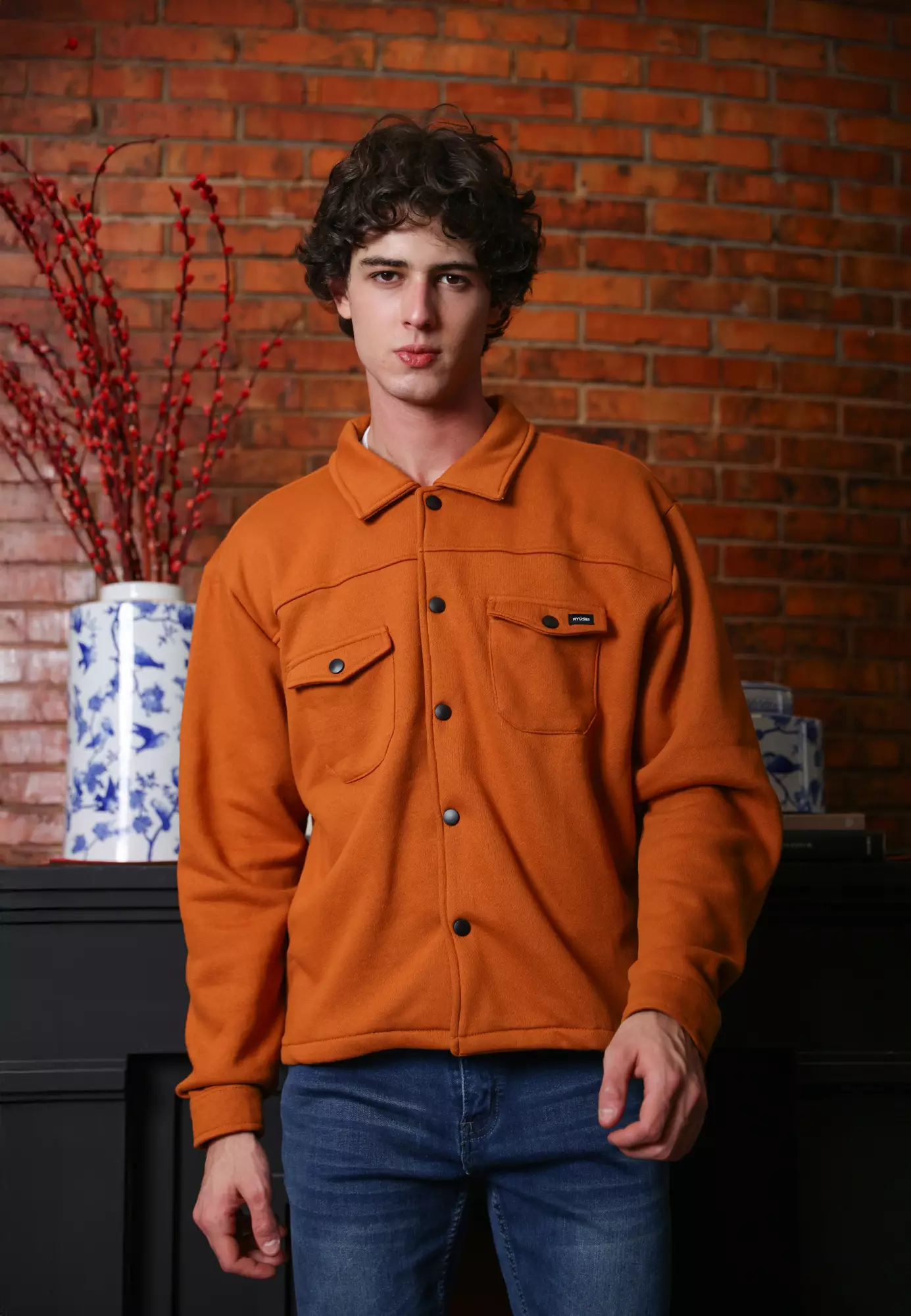 Ryusei Jaket Pria Boxy Fit Fukusaki Mustard