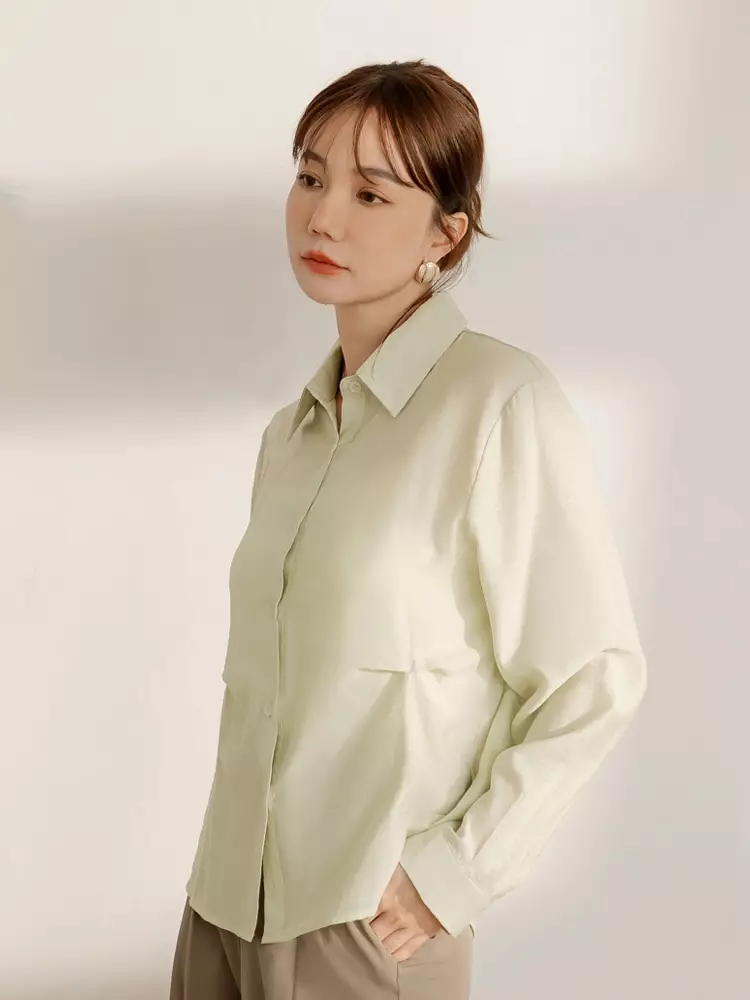 Buy OBSTYLE Sheer Pleated Design Shirt Top [AB19612] 2026 Online