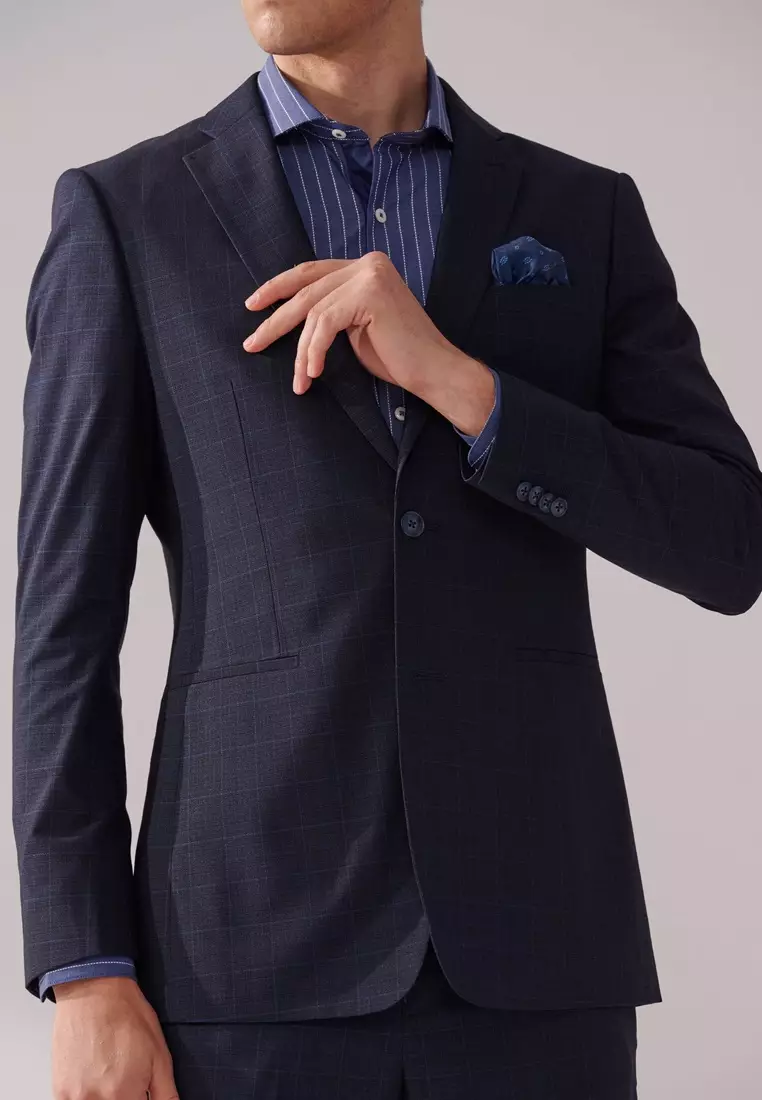 Midnight Blue Check Tailored Suit