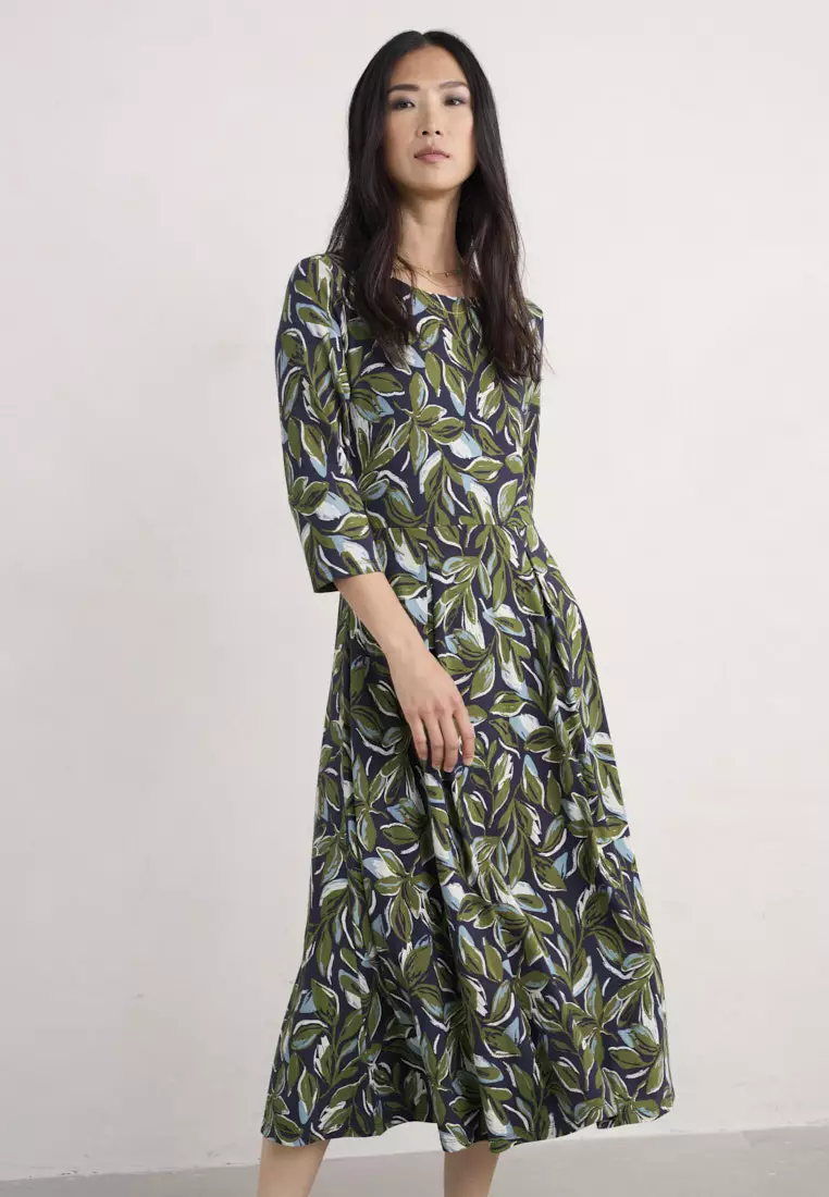 Seasalt Cornwall Green 3/4 Wild Bouquet Dress