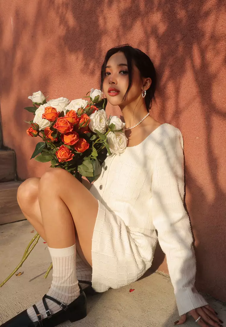 Tweed Square Neck Top