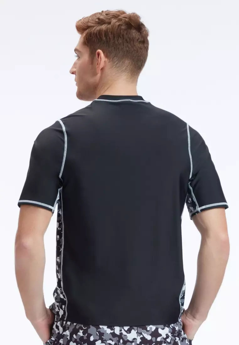 Men Camo Rock Short Sleeves Swim Shirt