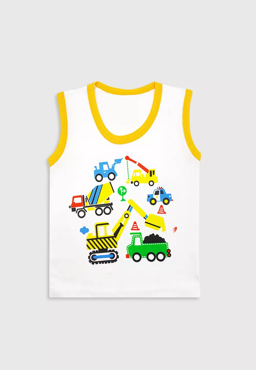 Wakakids Baju Singlet Bayi Anak Laki Laki Motif Tractor Setelan Kaos Usia 6 Bulan Hingga 12 Bulan 4061 Kuning