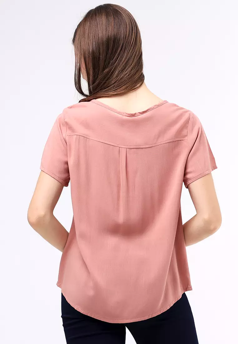 Woven Plain Soft Linen Short Sleeve Blouse
