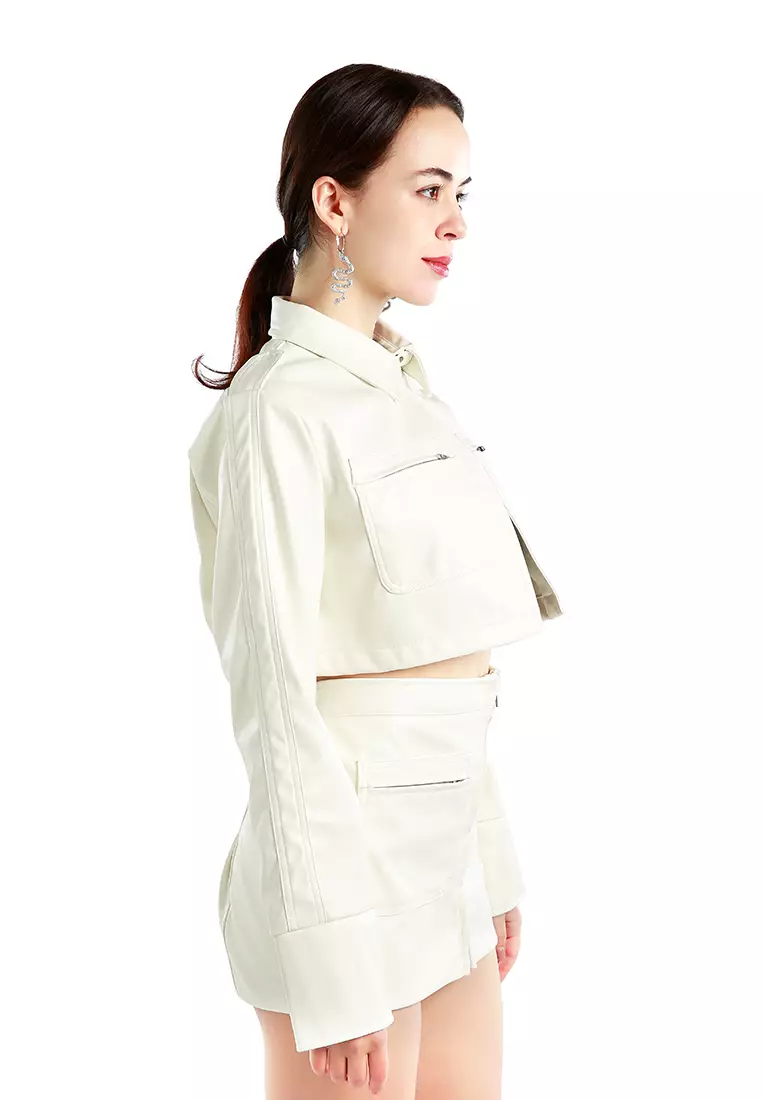 White linen cropped on sale jacket