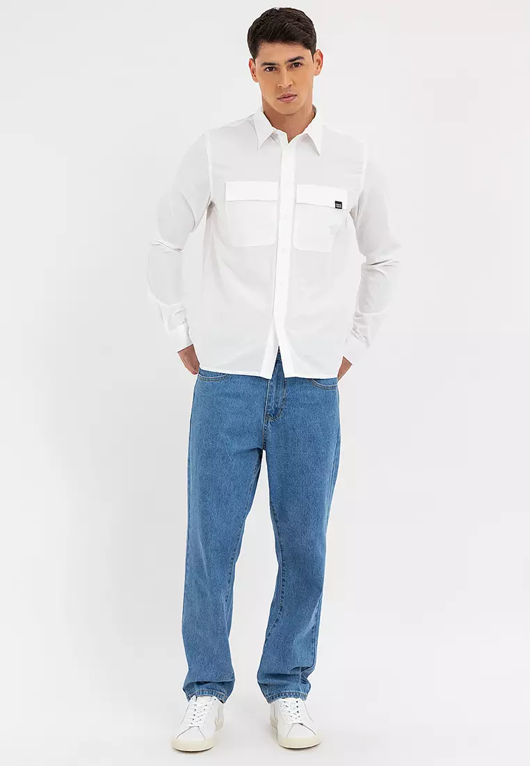 Men's Polo LS Button Down White