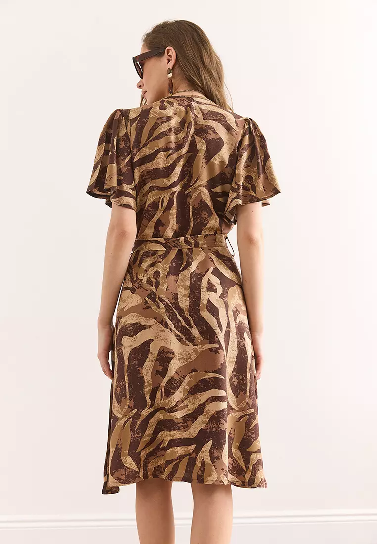 V-Neck Belted Shirt Dress