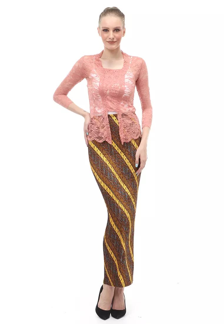 Hara Kebaya Seri 2 Motif Brokat Long Sleeves Atasan Wanita Transparan Premium Quality - Pink Salem