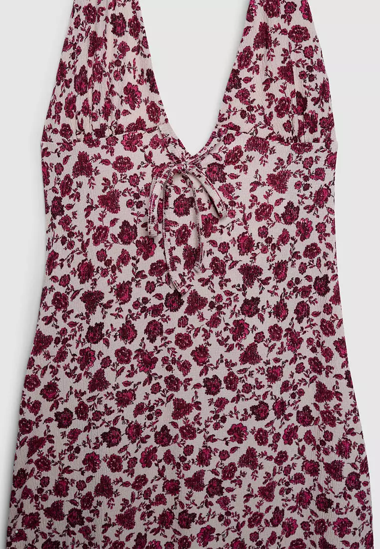 Women's Mini Flower Design Halter Midi Dress