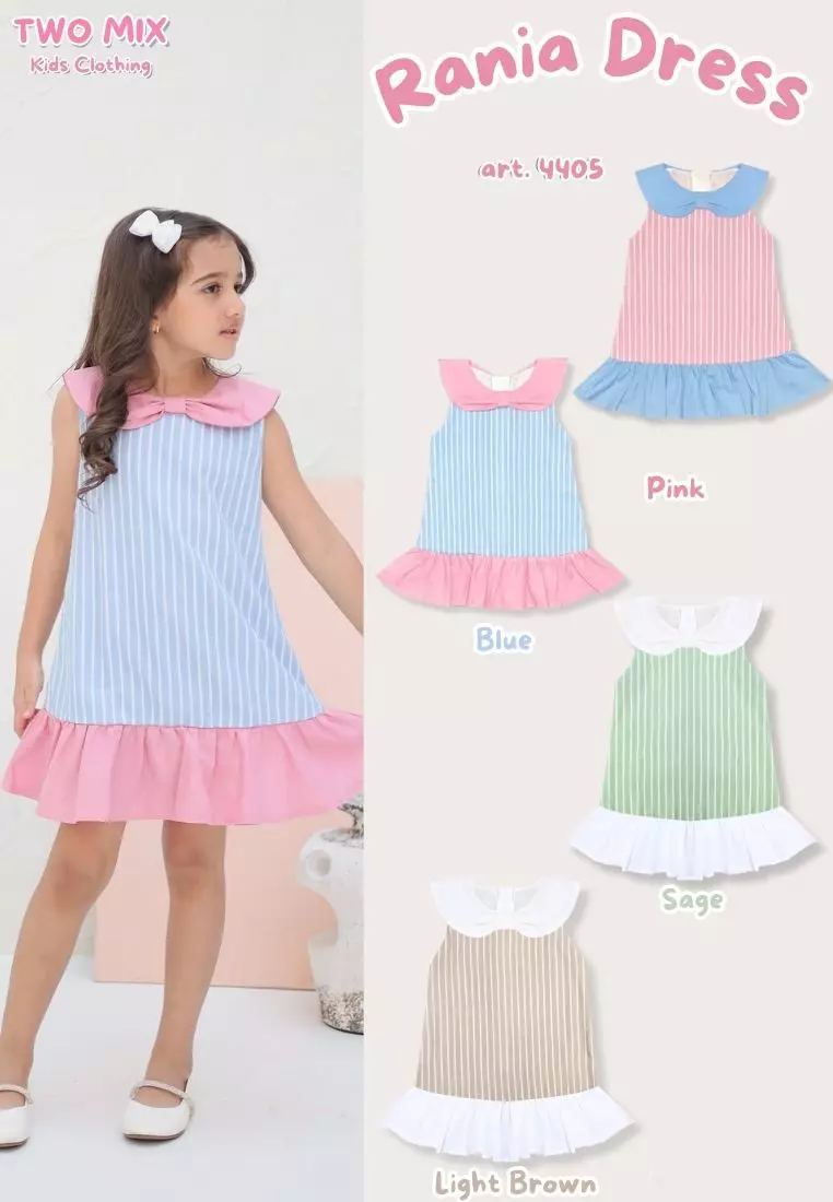 Two Mix - Outfit Baju Rania Dress Anak Perempuan Cantik Katun 1-8 Tahun 4405 Sage