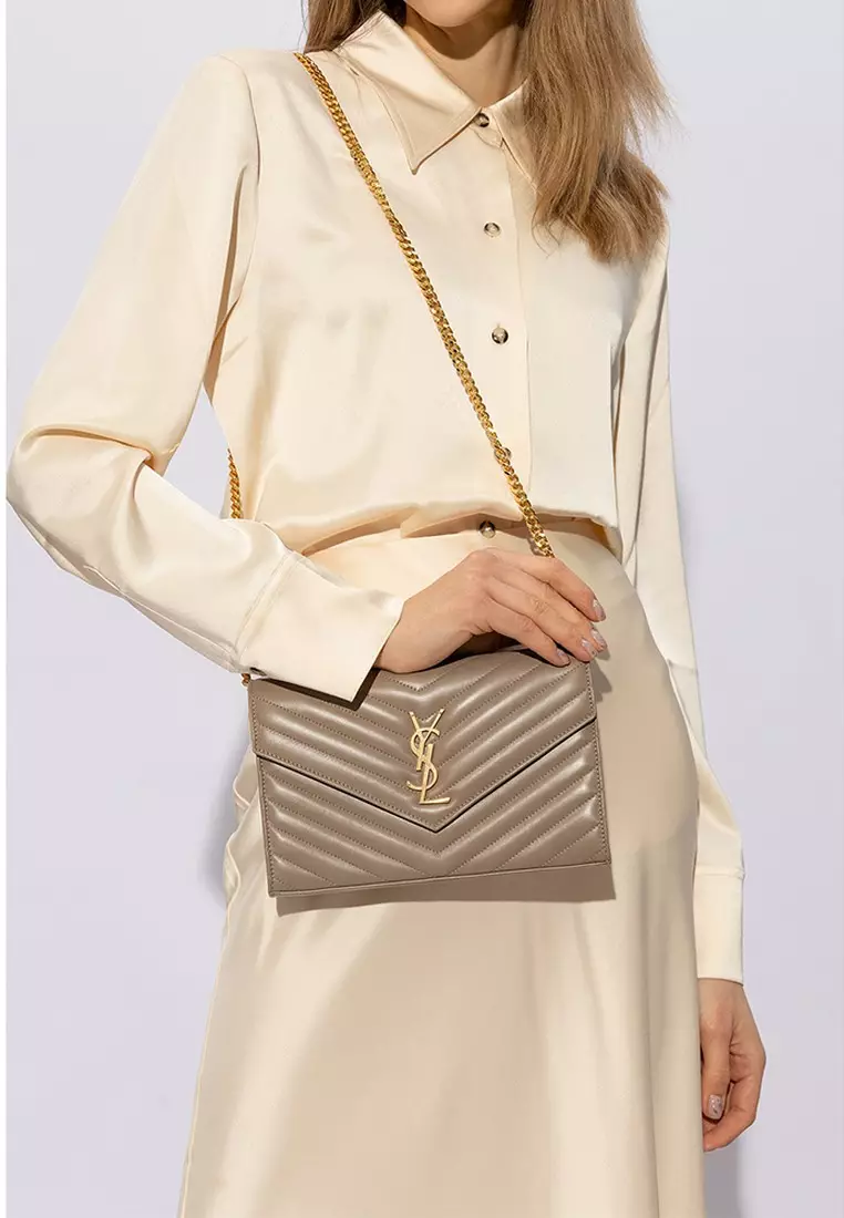 Monogram In Grain De Poudre Embossed Chain Wallet in Black/Gold