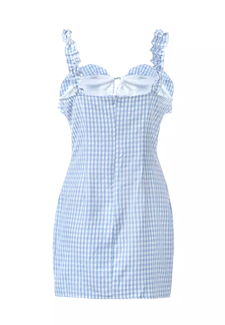 Buy London Rag Light Blue Gingham Check Bodycon Ruffle Dress 2024