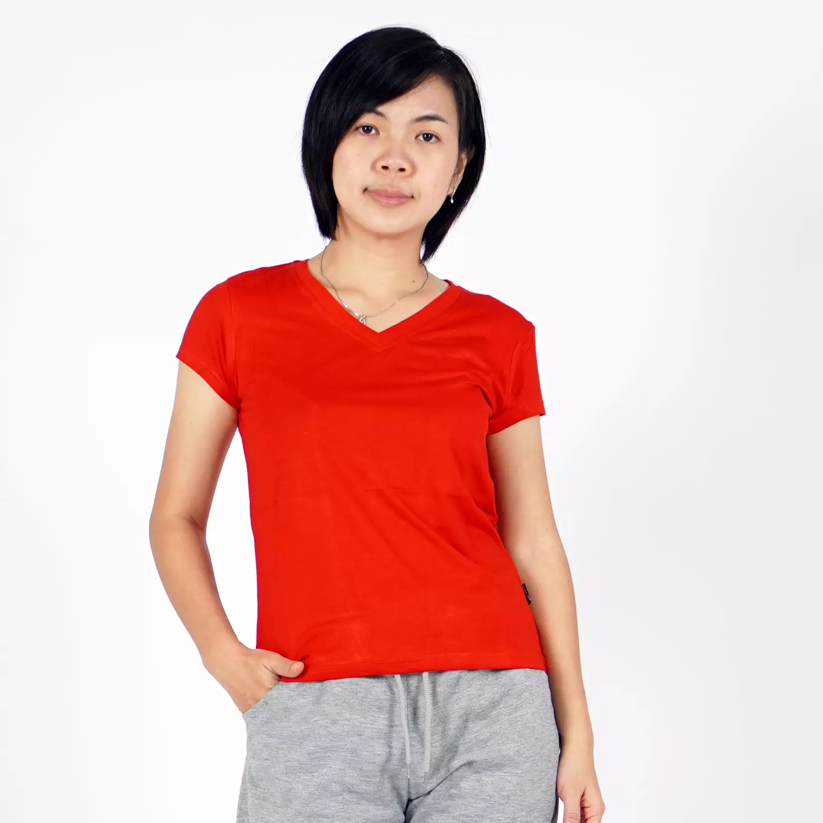 OKECHUKU Vioree T-Shirt V-Neck Polos Tangan Pendek Kaos Leher V - Merah
