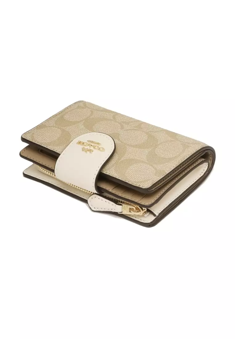 Coach C0082 Medium Corner Zip Wallet In Signature Canvas sold Gold/Khaki/Chalk