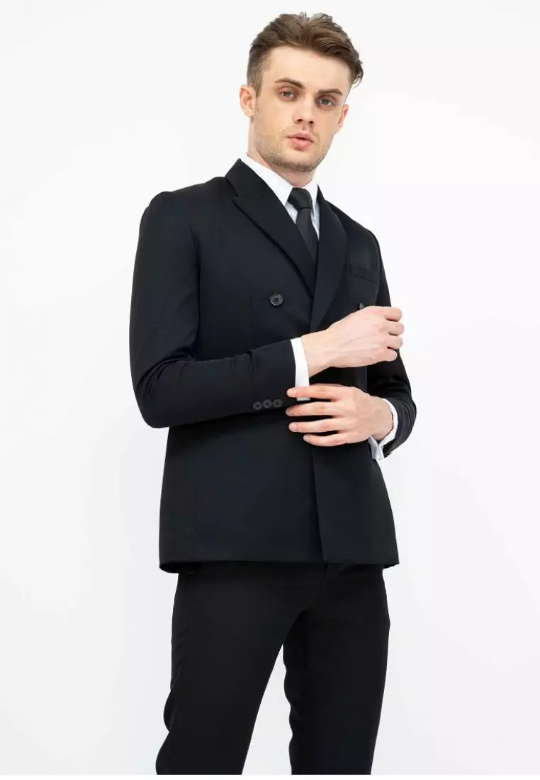 Jas Double Breast Hitam Blazer Formal Pria Jas Nikah