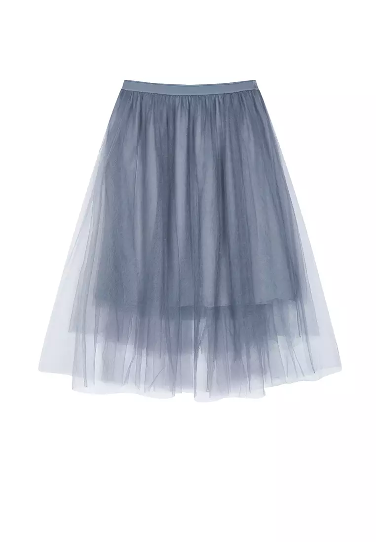 Blended Seersucker A-Line Mid-Length Waist Skirt
