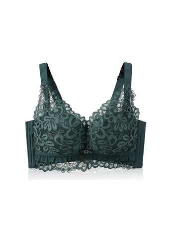ZITIQUE green Women's Autumn-winter Lace Floral Pattern Non-wired 5/8 Cup Bra - Dark Green EF12DUS0C2FF38GS_1