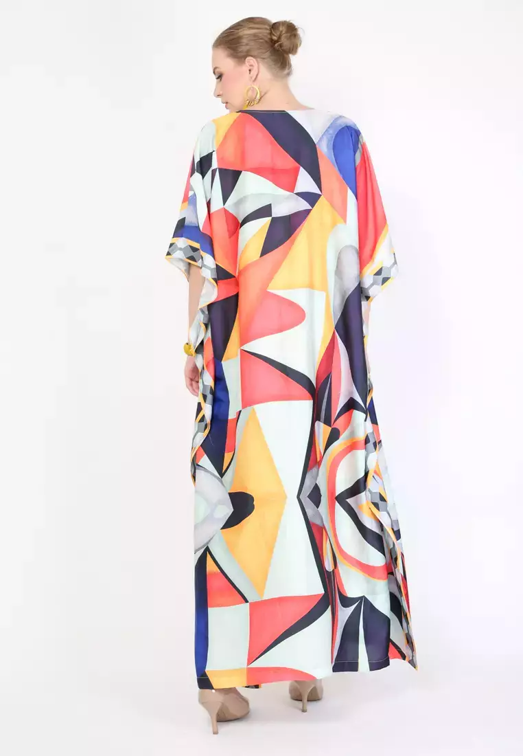 Kanzi Short Sleeve Abstract Kaftan