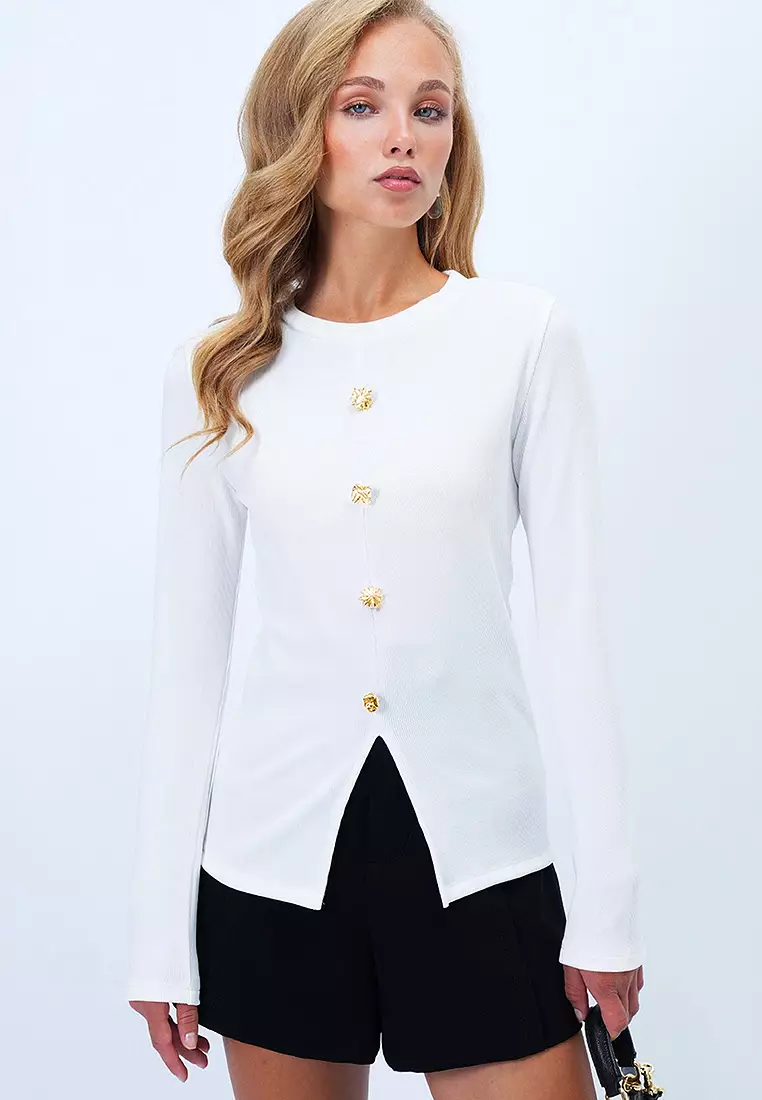 Buy Alacati Front Slit Button Detailed Blouse Online | ZALORA Malaysia