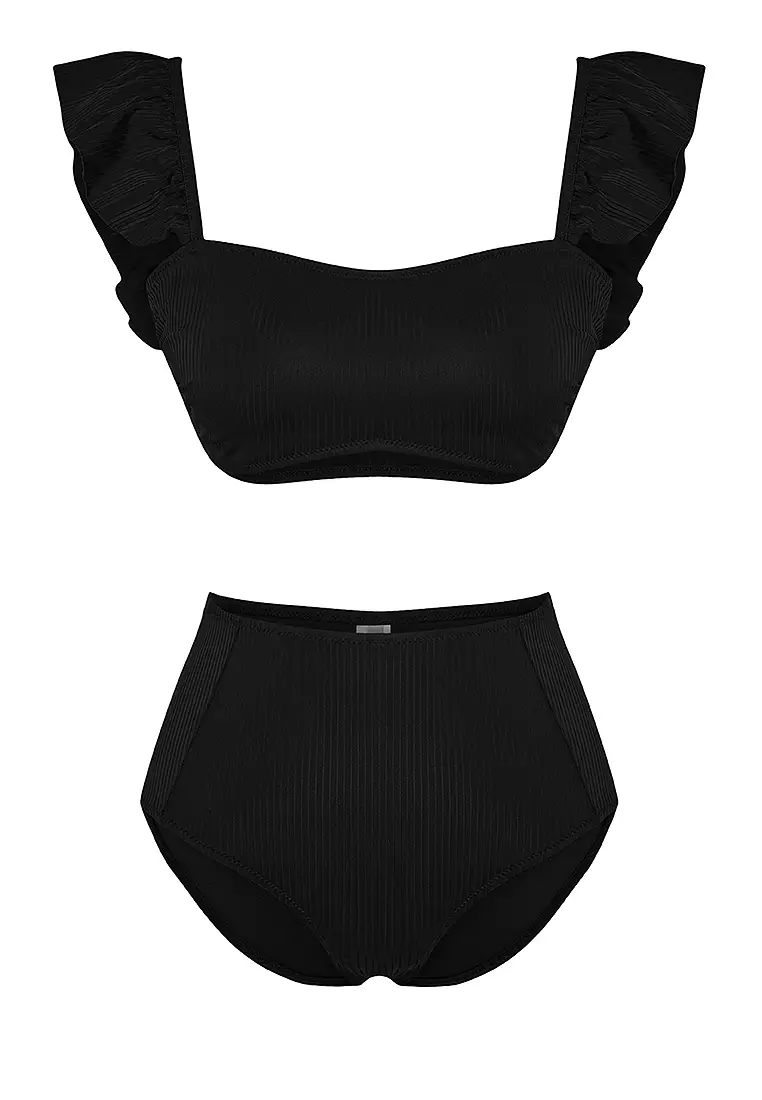 Frilly Textured High Waist Hipster Bikini Set