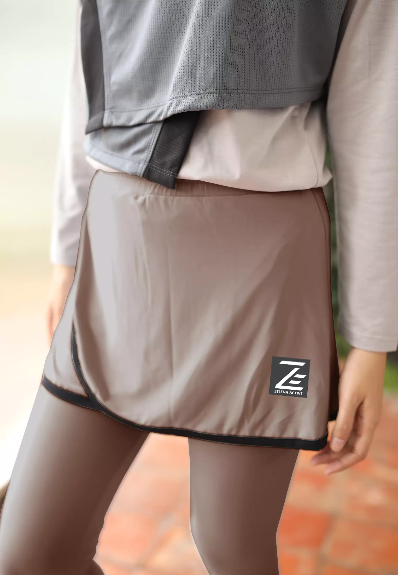 Zelena - Legging Rok Olahraga Wanita Tenis Padel - Mochaccino - XL 