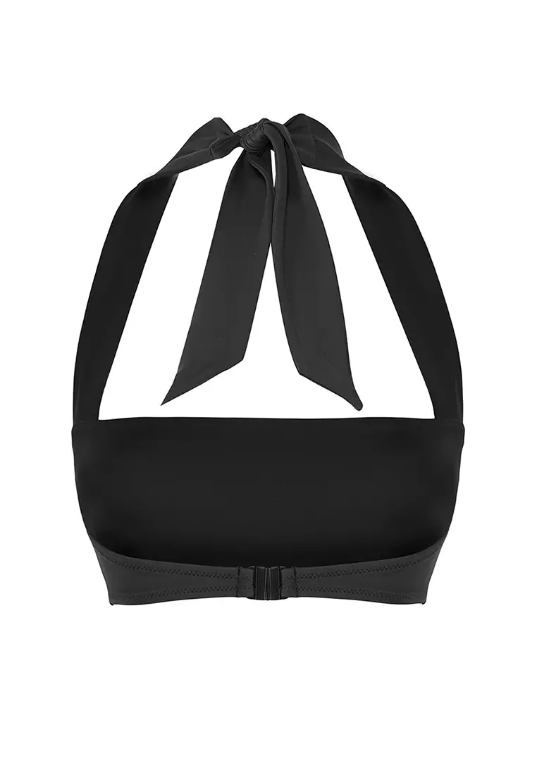 Black Square Neck Halter Neck Bikini Top TBESS25BU00054