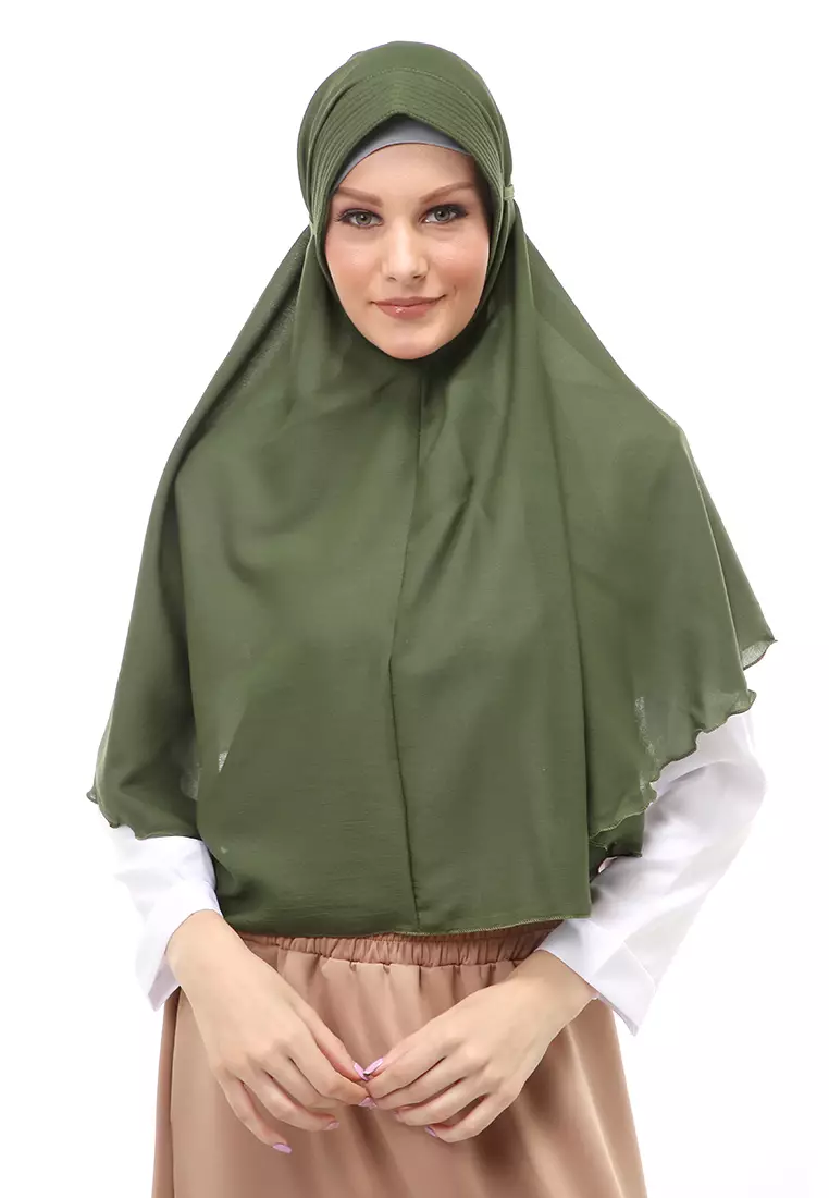 Anisa Jilbab Khimar Muslimah Polos Tali Berbo Regular Fit - Army