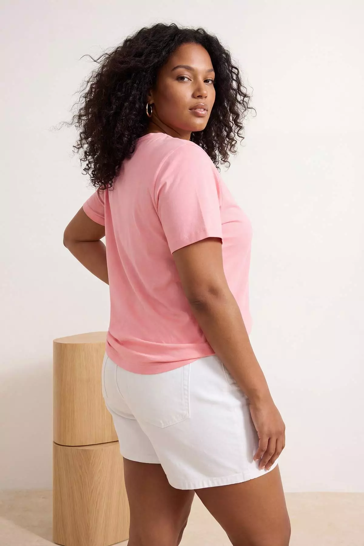 Pink Crew Neck Embroidery Detailed Regular Fit Plus Size T-Shirt Tbbss26Bf00032