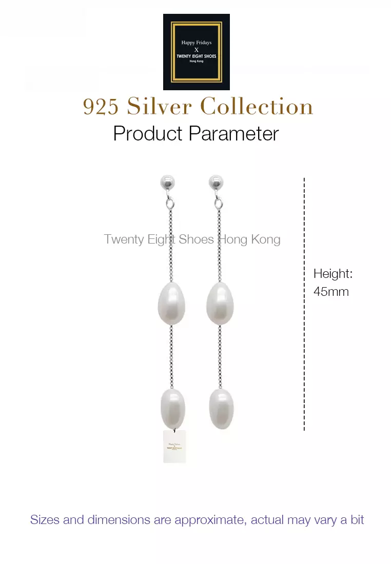 925 Silver Drop Chain Freshwater Pearl Earrings JW AR-M05161