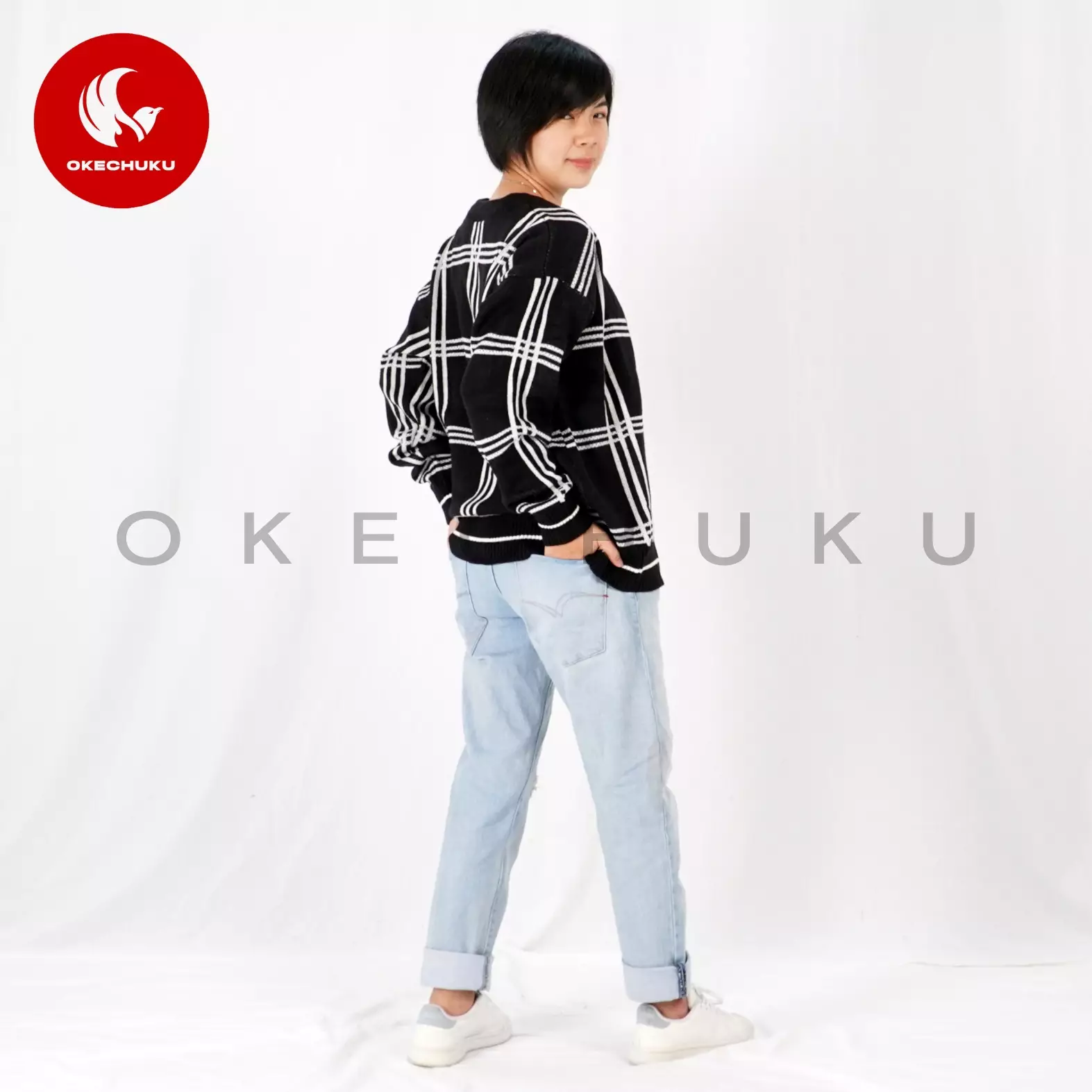 KARDIGAN MINGYU Cardigan Rajut V Neck Unisex Pria Wanita - Hitam