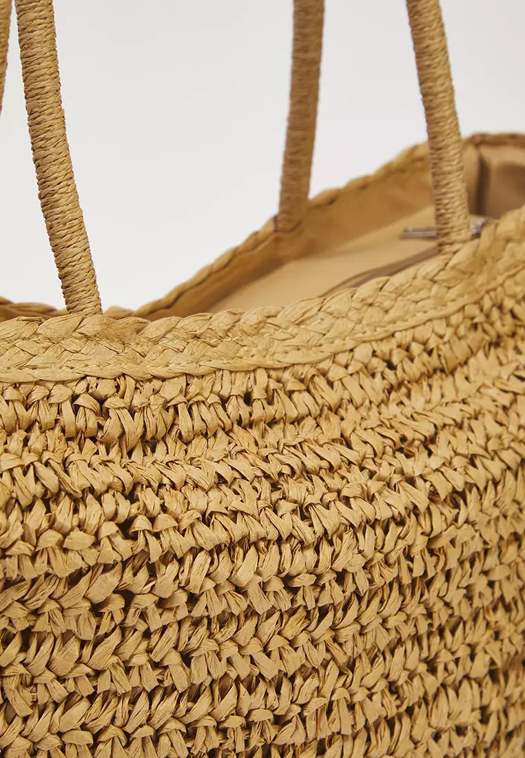 Camel Straw Hand Knitted Women's Maxi Shoulder Bag Takss25Oc00087