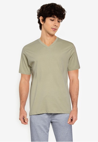 Electro Denim Lab green V-Neck Tee FB187AACCE0058GS_1
