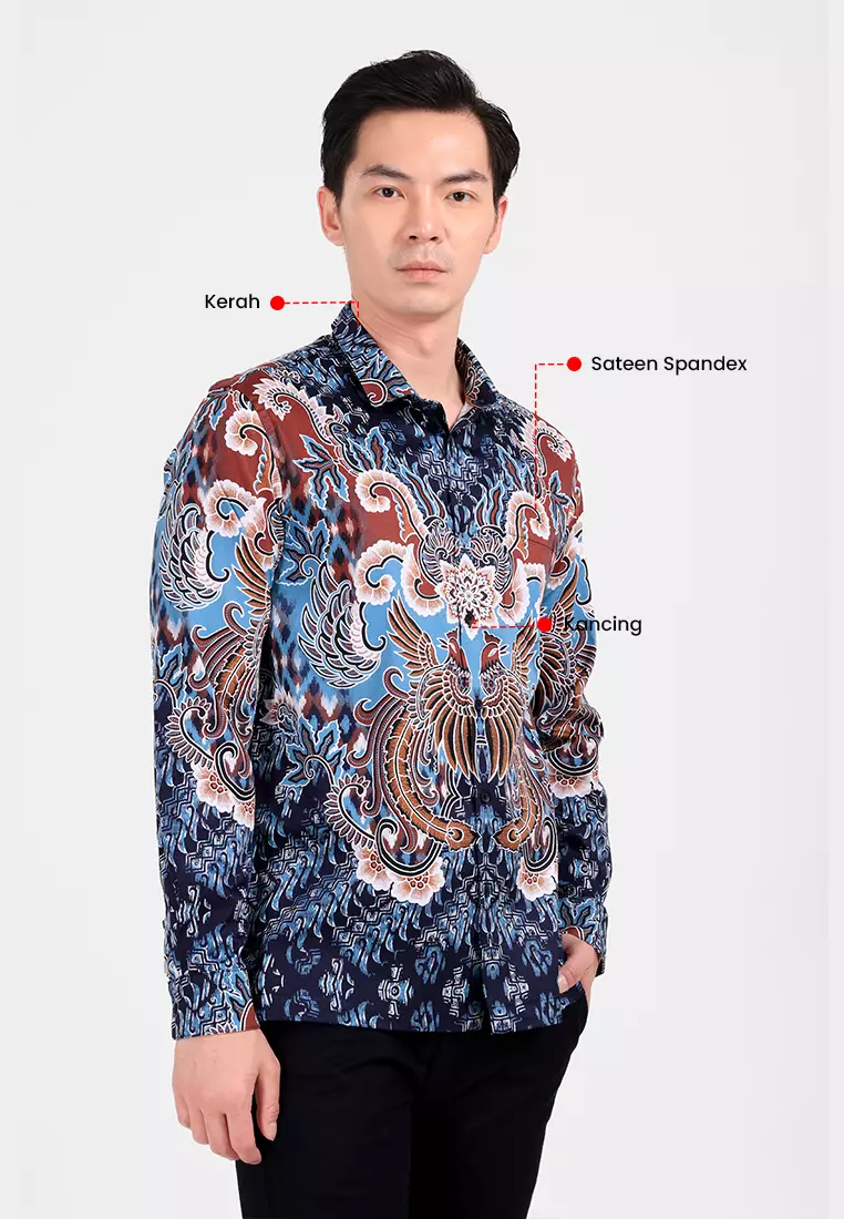 MANZONE - Kemeja Batik Lengan Panjang Pria Rasoka Modern Fit - Tosca