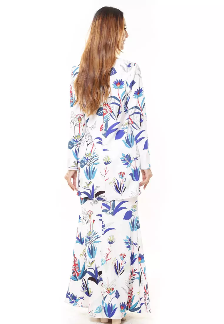 Rina Printed Kurung Iris White FLower