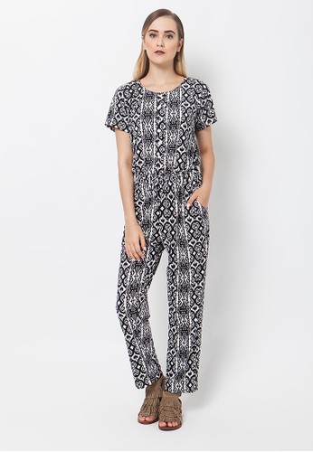 duapola Tribal Short Sleeves Button Jumpsuits