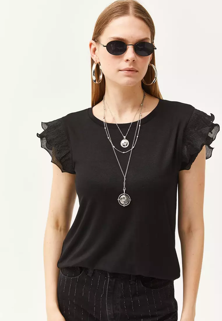 Viscose Pleated Sleeves Blouse