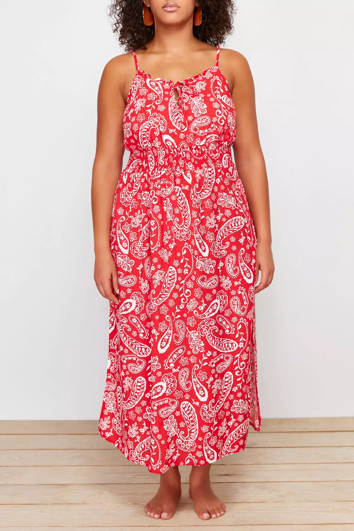 Plus Size Printed Elastic Waist Beach Dress