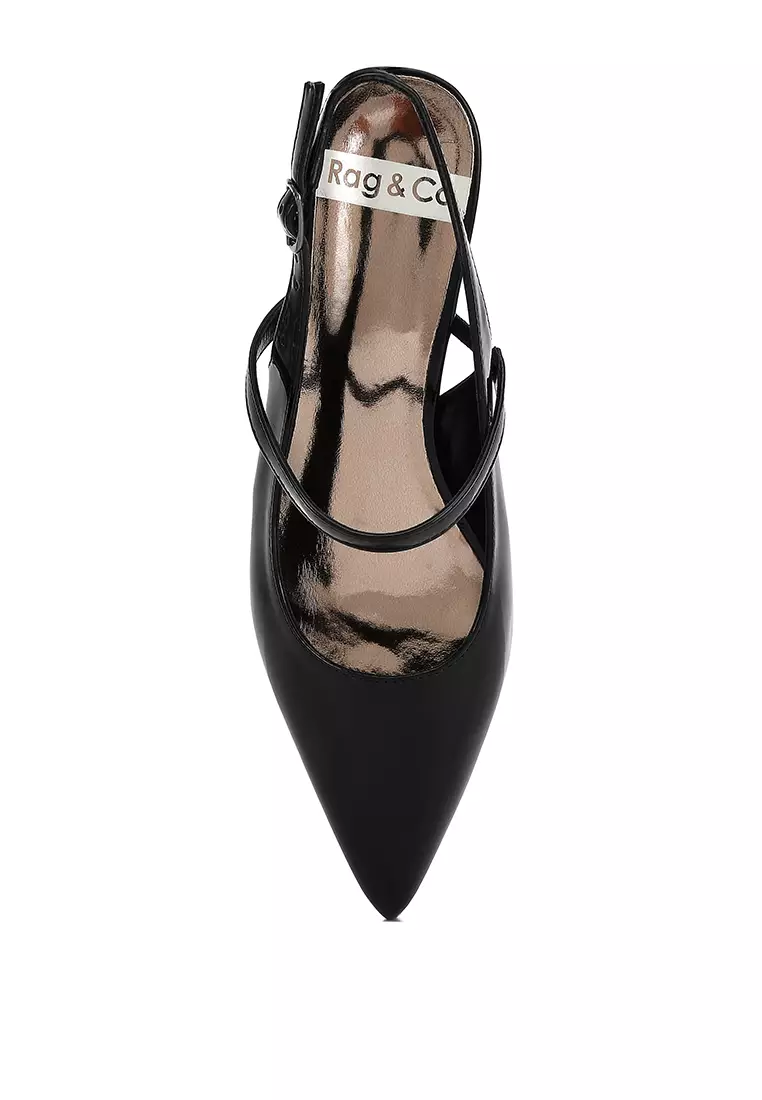 Sandal Slingback Hak Kucing Warna Hitam