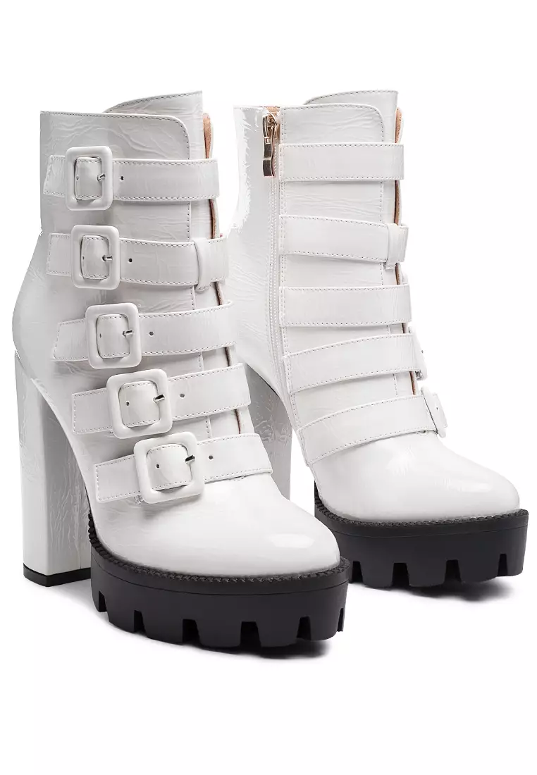 White thick heel best sale boots