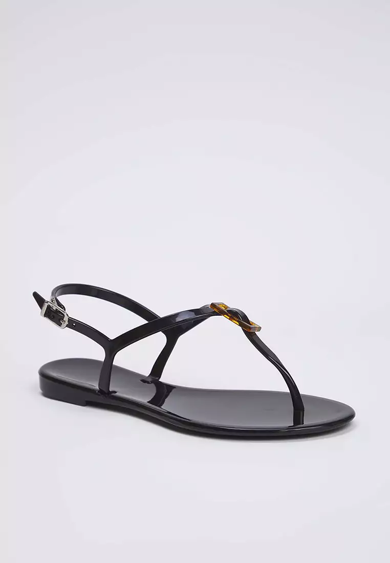 Black Jelly Flip Flops Women's Sandals Takss25Sd00065