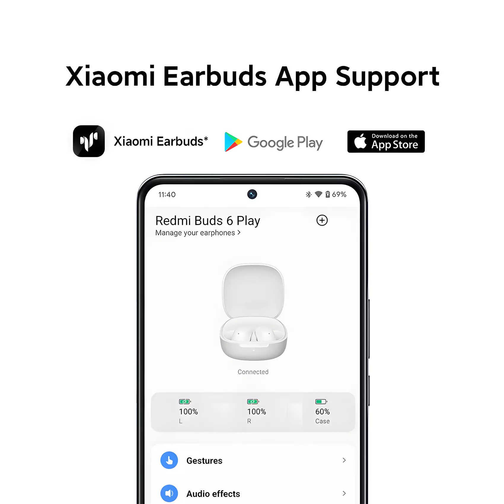 Xiaomi Redmi Buds 6 Play | Bluetooth 5.4 | Baterai Hingga 36 Jam | Xiaomi Earbuds App Support | Nyaman Digunakan - Black