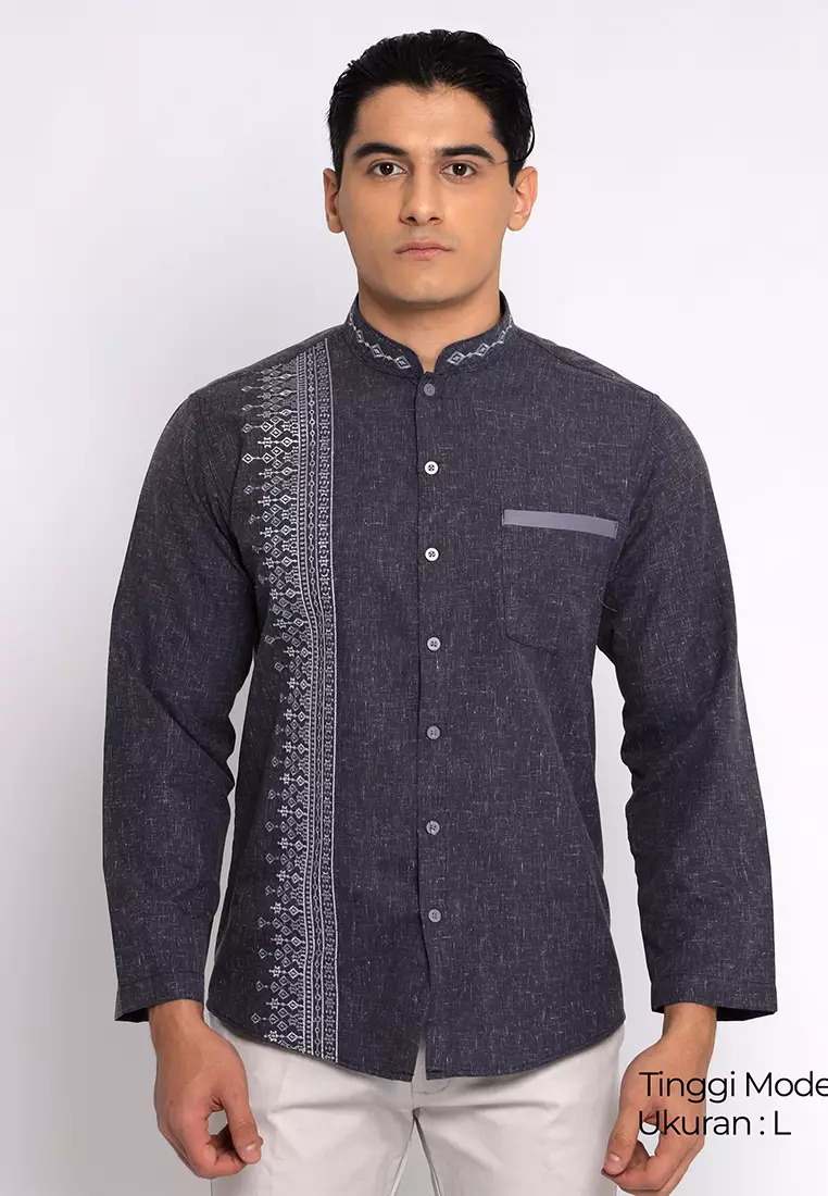 Casella Baju Koko Pria Lengan Panjang Premium Luxury Embroidery 9902 Dark Blue