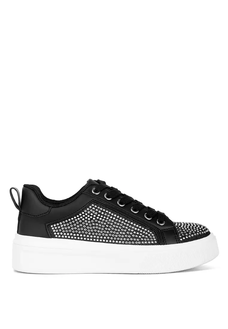 Buy London Rag Black Rhinestones Embellished Chunky Sneakers 2025 ...