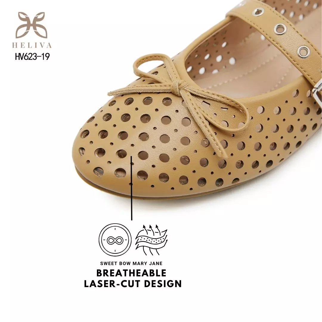HELIVA SENIA Romantic Mary Jane Flats with Artistic Laser Pattern & Bow HV623-19