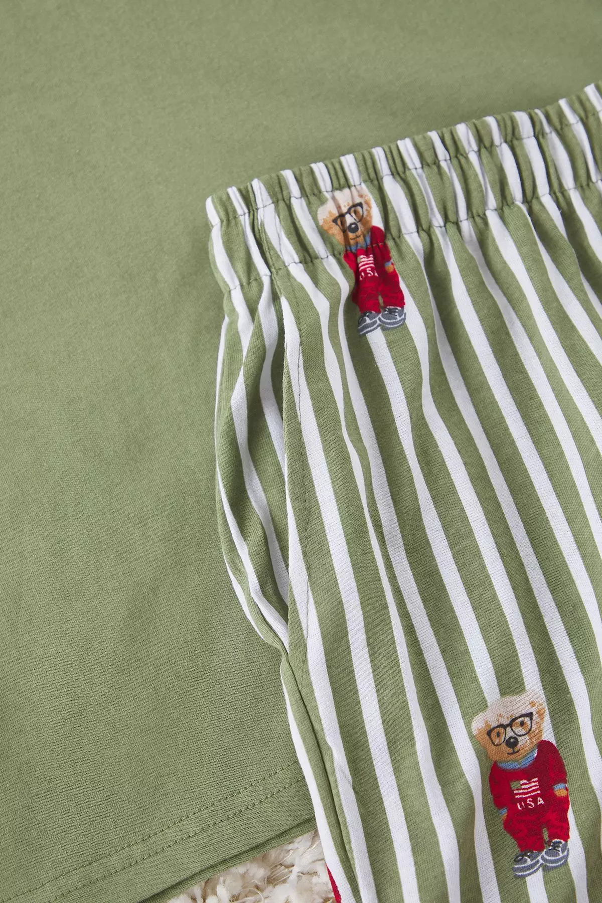 Khaki Regular Fit Printed Knitted Shorts Pajama Set TMNSS24PT00034